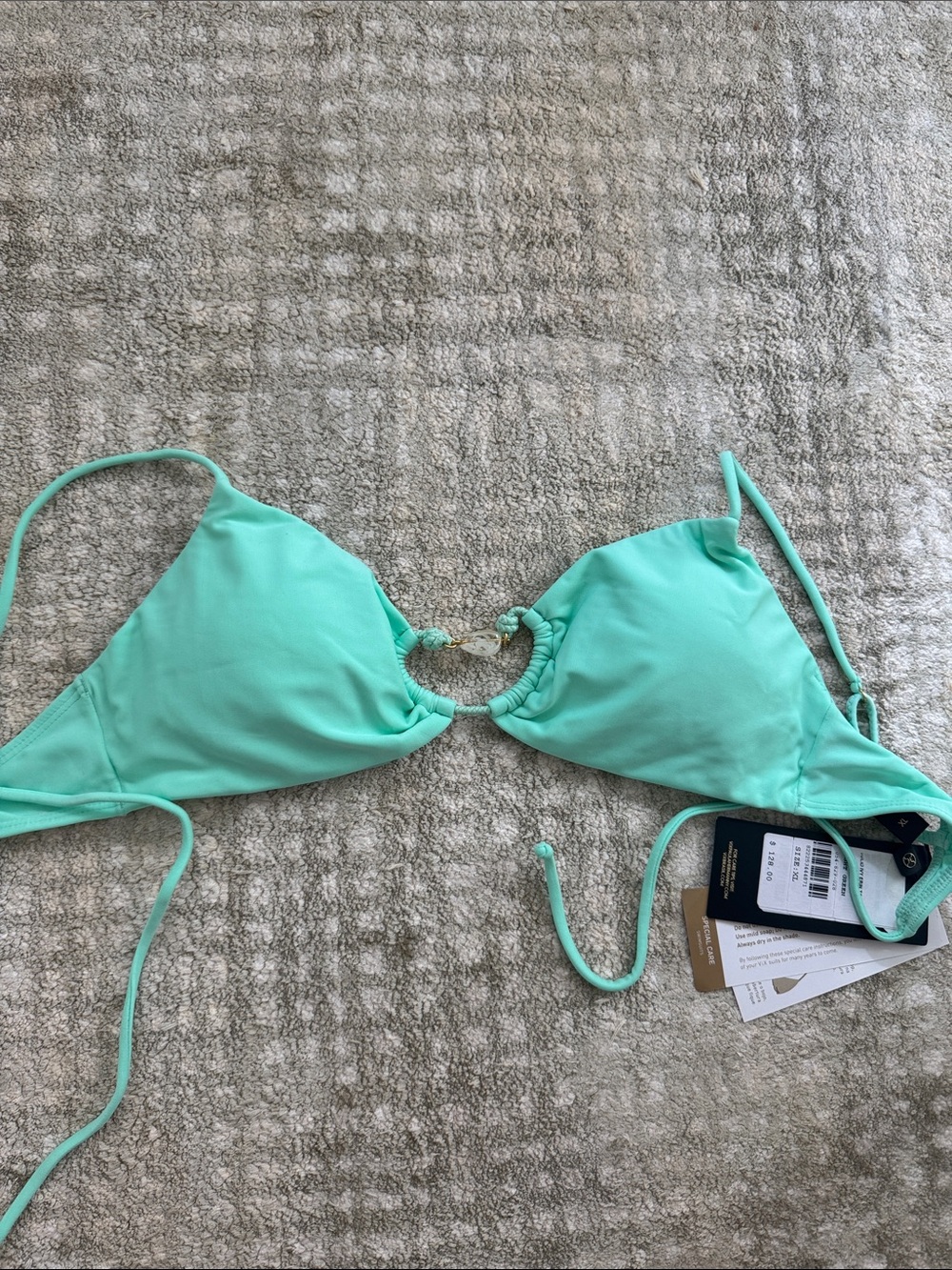 Vix Adjustable Mint Triangle Bikini Top with Center Ring
